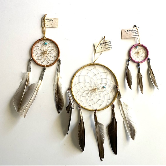 Handmade Native American Dreamcatchers set of 4 feathers leather beads - Picture 4 of 8